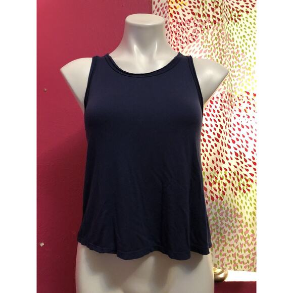 June & Hudson sleeveless Navy blue blouse women's XS Open Back distressed - Picture 3 of 6